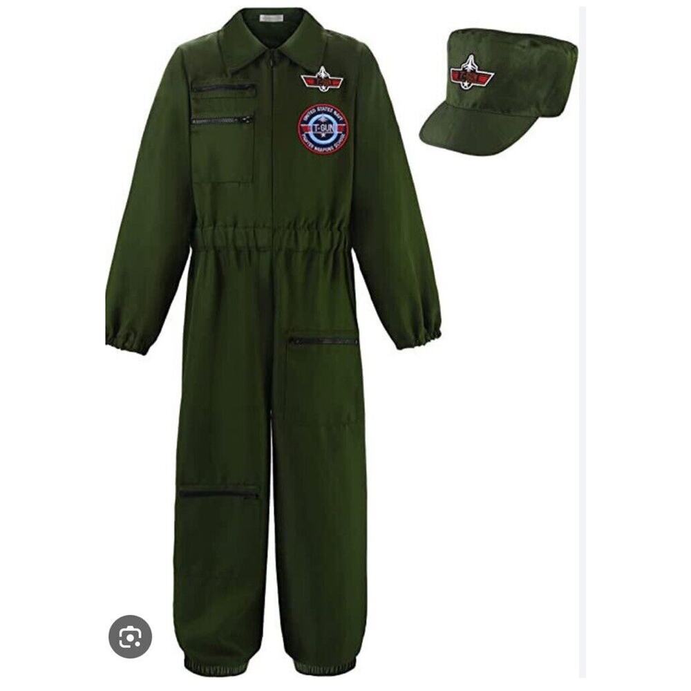 Top Gun Kids Flight Suit Costume 9-10 Halloween Pilot Dress Up Relibeauty